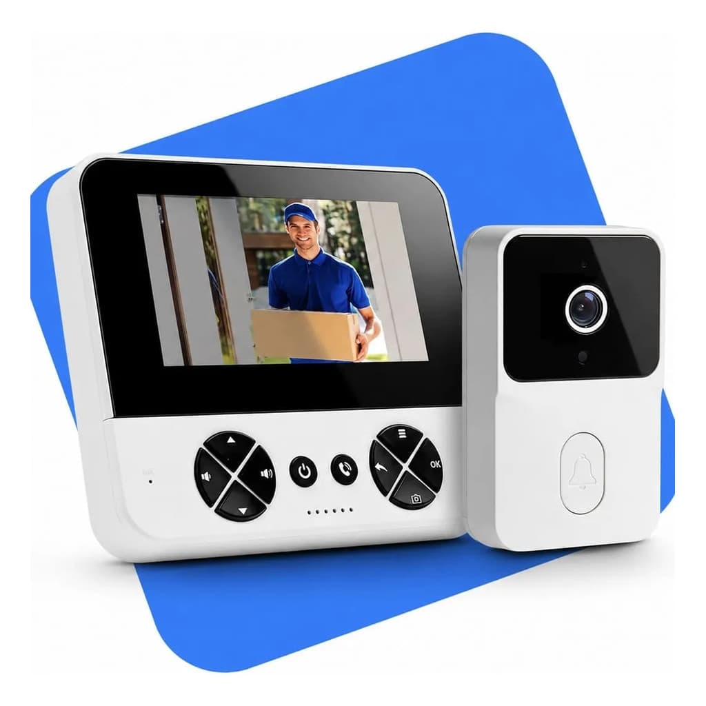 Campainha Com Câmera Sem Fios Tela IPS 4,3 Visão Noturna Bateria Recarregável USB Sensor Movimento Vídeo Porteiro HD
