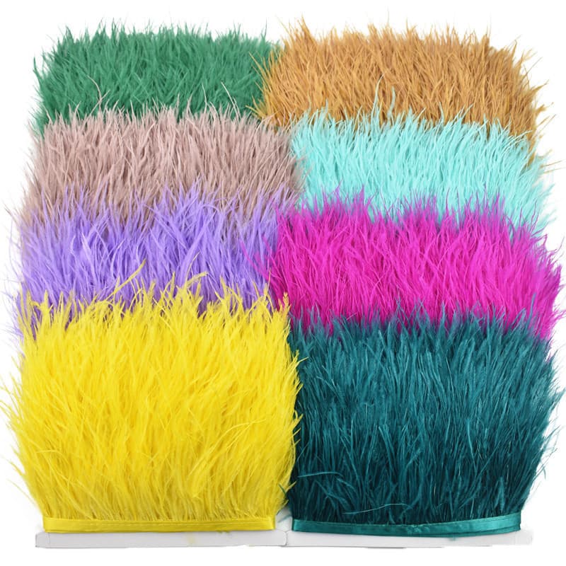 Fita de penas de avestruz colorida de 1 metro, acabamento decorativo, acabamento com franjas para roupas, 8-10 cm, acess