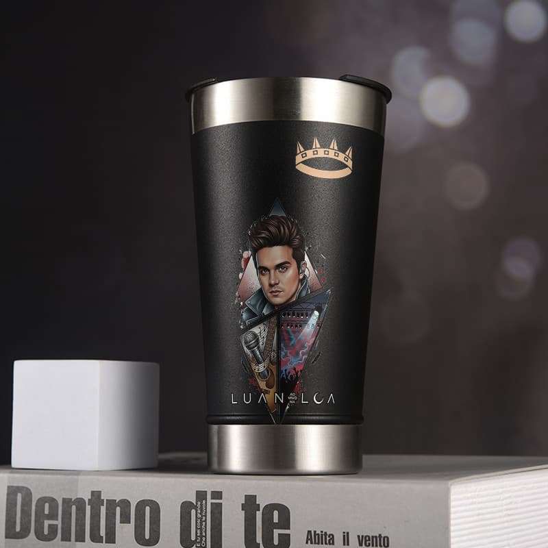 Copo térmico tumbler Luan alencar 473ml aço inoxidável com abridor de garrafas embutido e tampa parede dupla vácuo