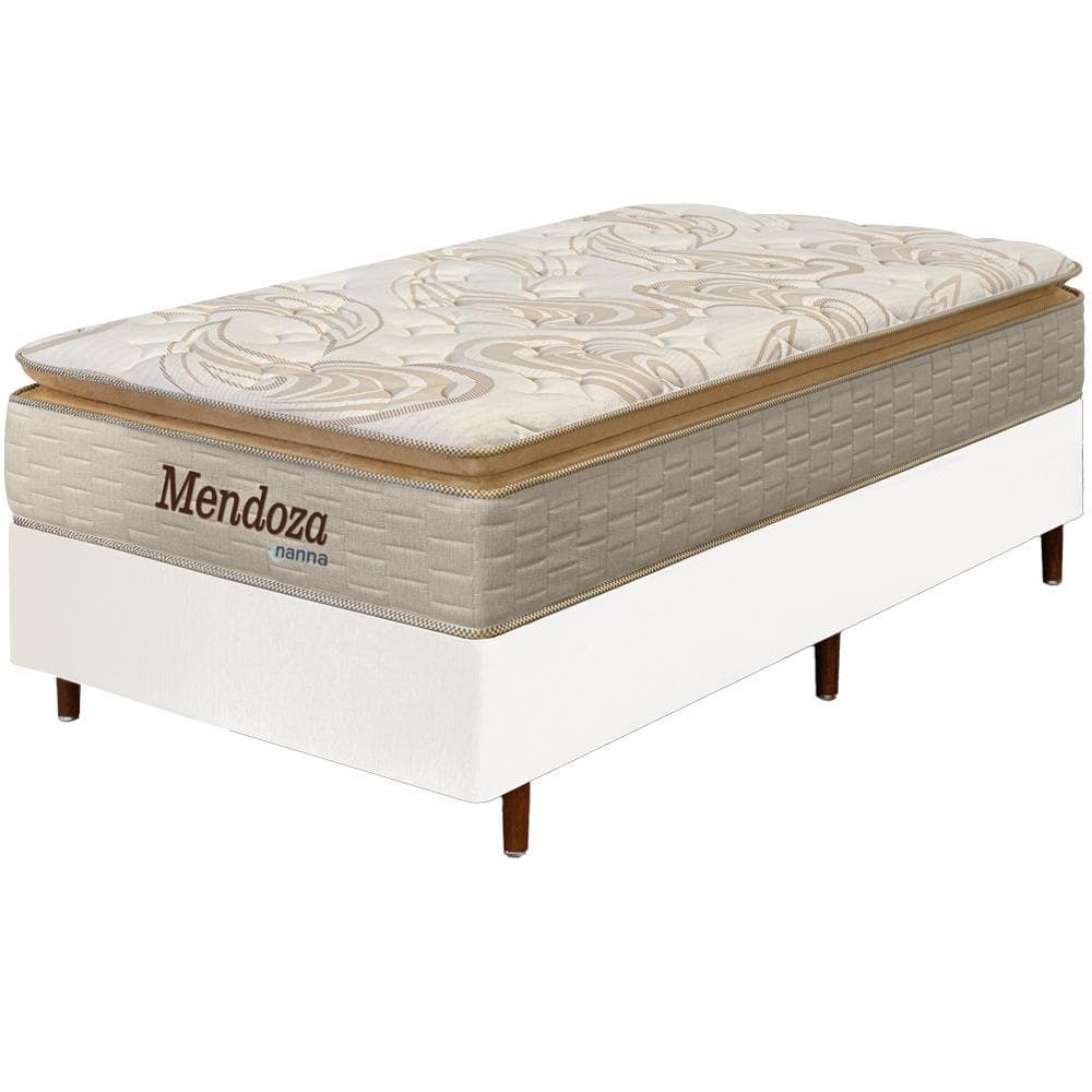 Cama Box Branca + Colchão Solteiro Mendoza Molas Ensacadas Pillow Top 88x188x71cm - Extra Macio