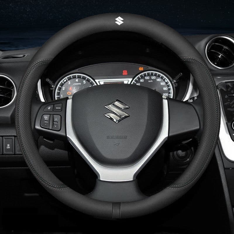 Capa de volante ultra-fina em couro genuíno, confortável e respirável, antiderrapante e anti-suor, adequada para Suzuki