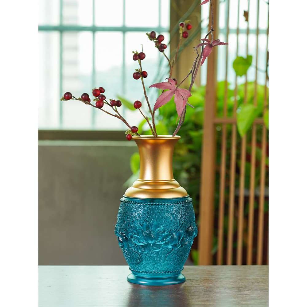 Método antigo conjunto de vaso de lótus vitrificado decorações de mesa casa sala estar colocação adoração estátua buda