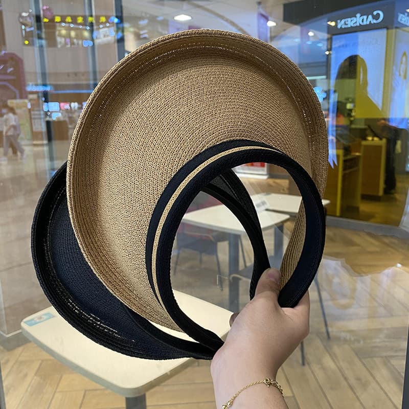 Chapéu de palha japonês Curling vazio superior chapéu de proteção solar grande borda chapéu feminino chapéu de sol viage