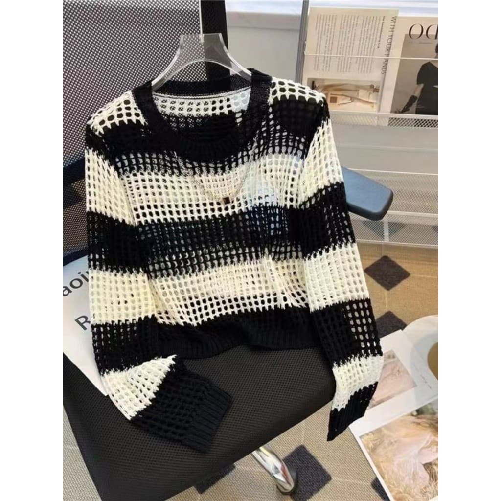 Estilo ocidental moda pulôver camisola blusa listrada único topo chique primavera verão estilo novo cachecol/lenço de se