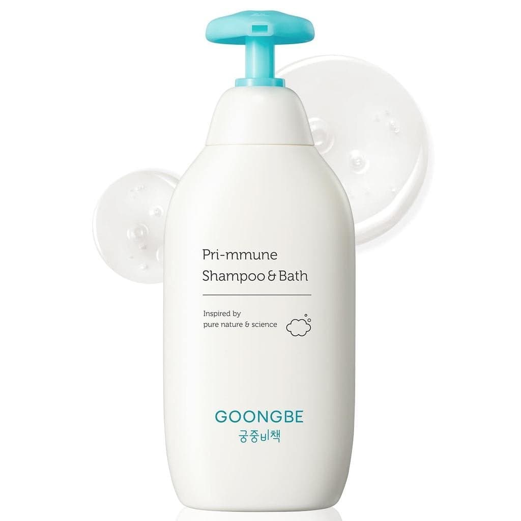 GOONGBEPri-mmuneBabyShampoo&BodyWashforSensitive&Hair – Produto Coreano 2 em 1, Testado para não causar lacrimejo, Limpa
