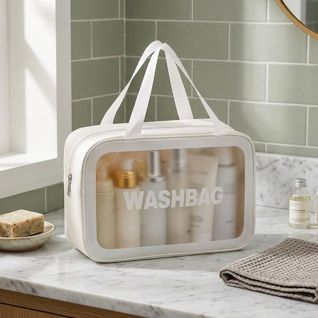Kit 3 Necessaire Washbag Feminina Transparente Impermeável Bolsa Mala Viagem Maquiagem Cosméticos Praia