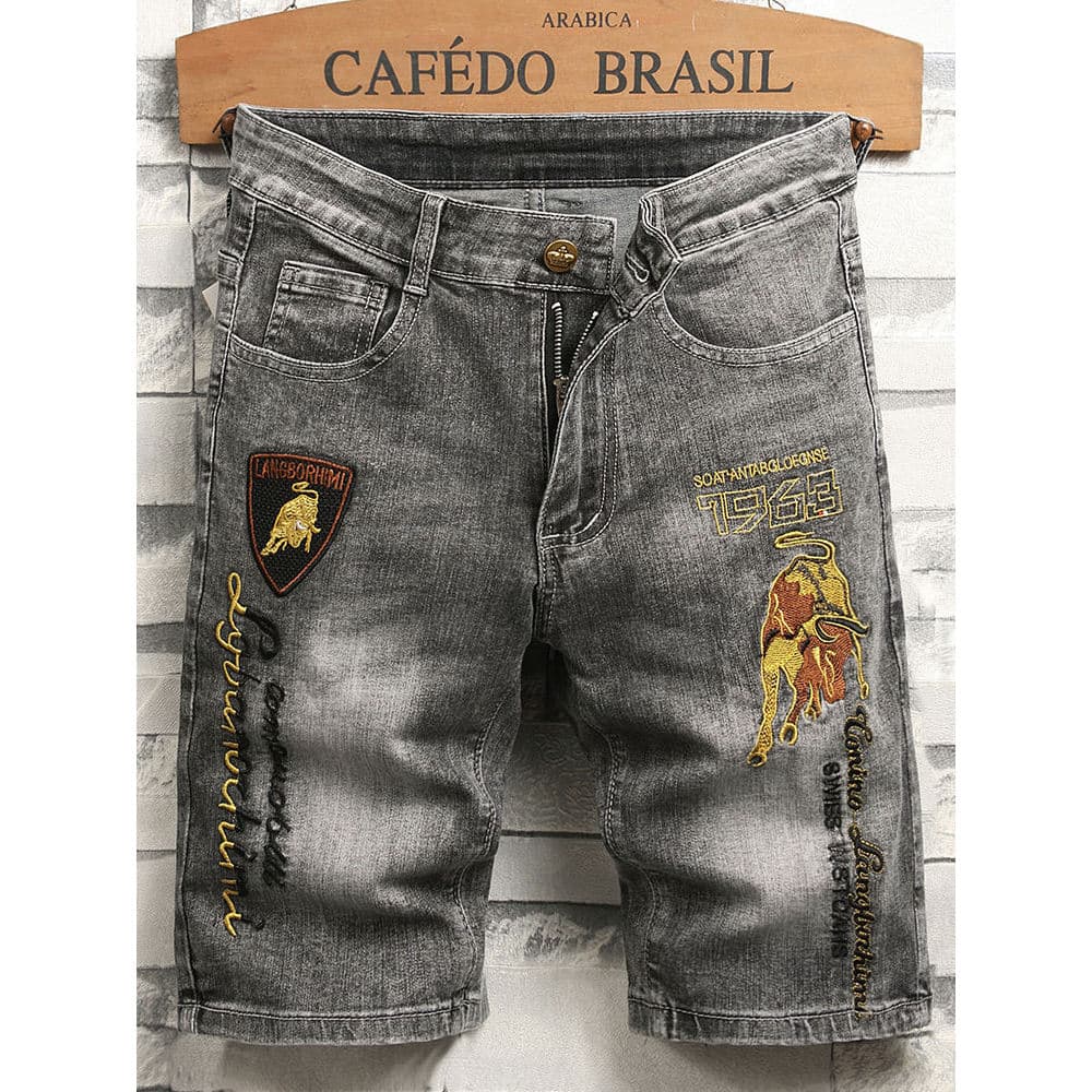 2026 novo estilo High-End calças bordadas homens Denim Shorts verão estilo fino cinco pontos sete pontos Jeans estilo ma