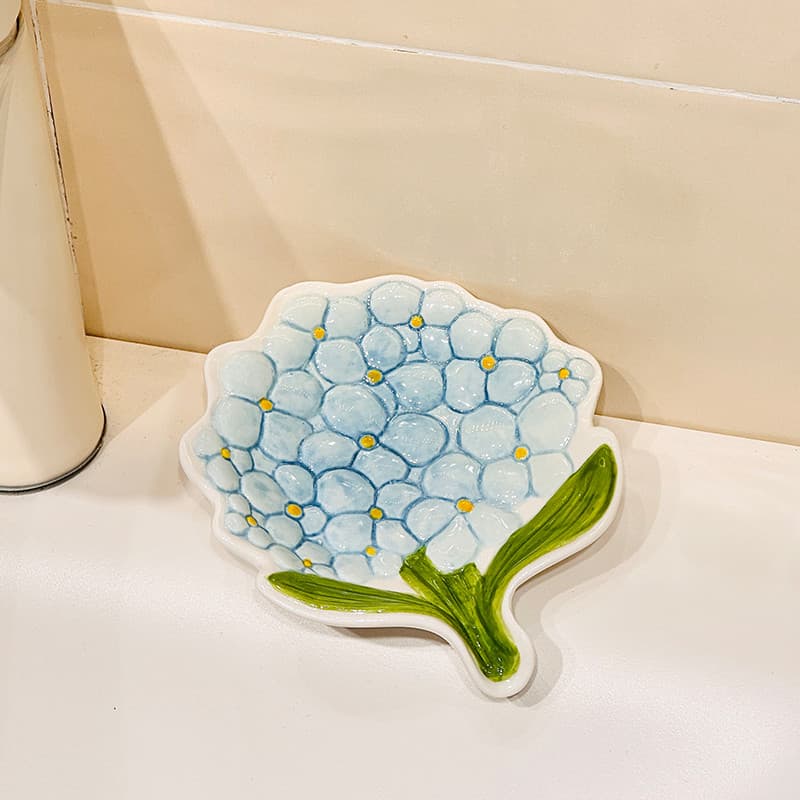 Saboneteira com letras de hortênsia, saboneteira criativa para banheiro doméstico, sem água, caixa de sabonete de cerâmi