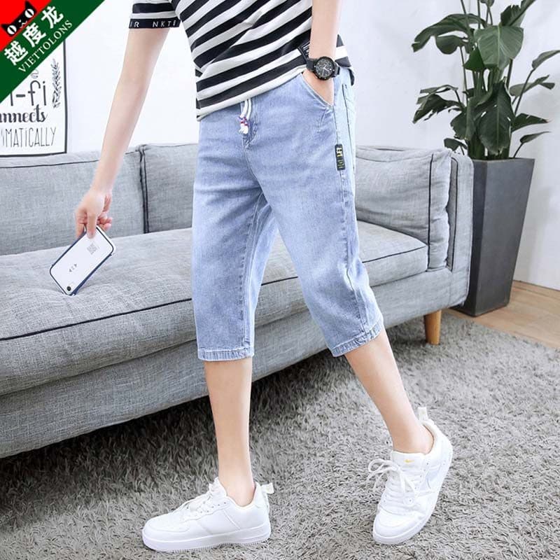 Verão fino cortado Jeans masculino Retro luz azul calças médias Street Wear Shorts masculinos calças masculinas