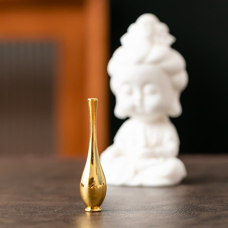 Vaso de água em liga de cobre e jade, purificador de água Guanyin Bodhisattva, mini vaso, decoração de mesa em estilo an