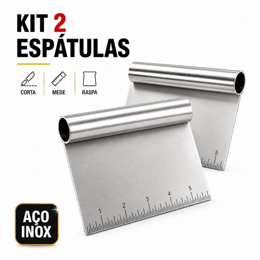 Kit 2 Espatula Cortador De Massas Raspador Confeiteiro Inox Régua Legumes Bolo Padeiro Bancada Pão Cozinha
