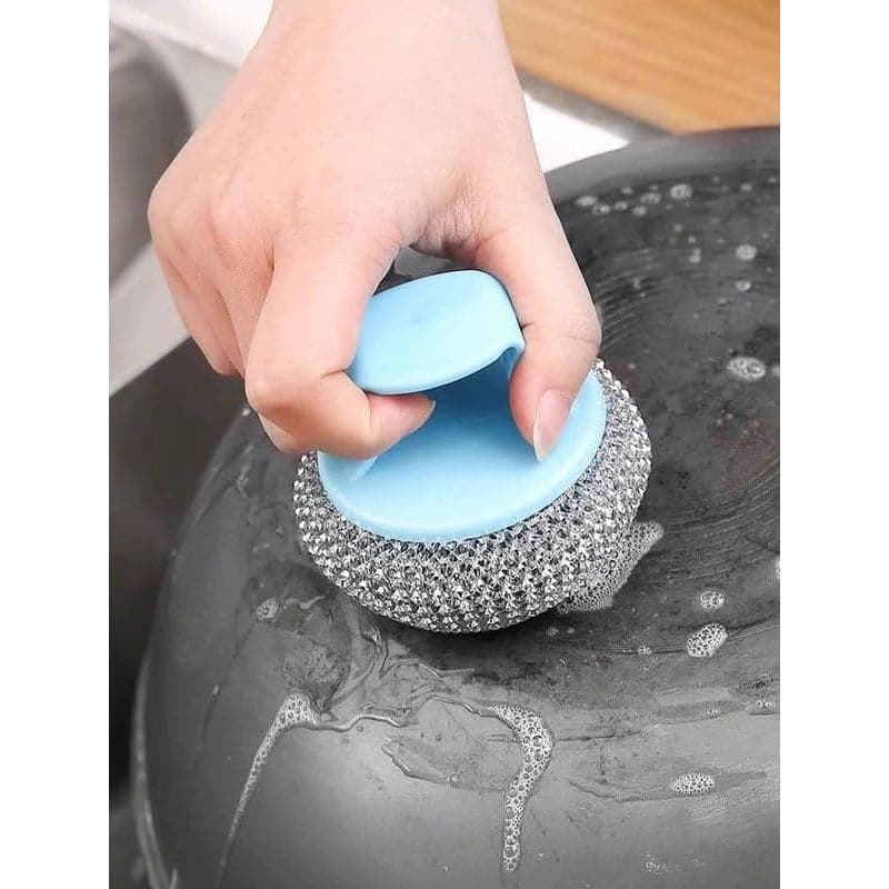 1 Pacote de Esponja de Lã de Aço Inoxidável com Cabos, Ferramentas de Limpeza Pesada para Panelas, Frigideiras, Grelhas,