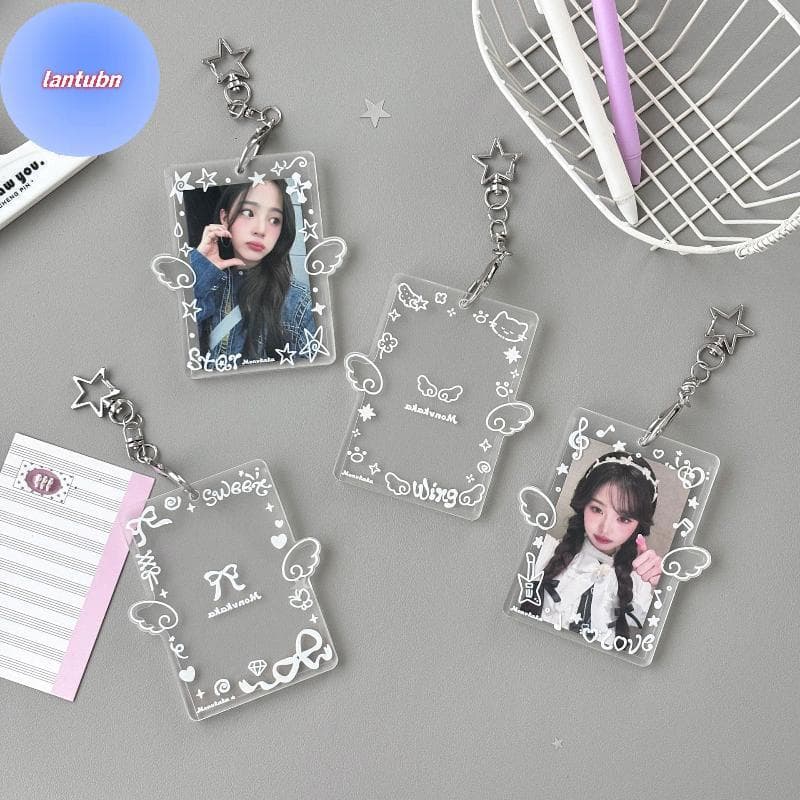 LANTUBN Acrílico Photocard Titular Claro Asa Padrão Estrela Chaveiro À Prova Dwaterproof Água Para Fãs Diário Pequeno Or