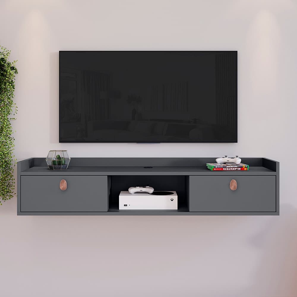 Rack Suspenso Multifuncional Perfeito para Sala ou Quarto Nicho 2 Portas CINZA
