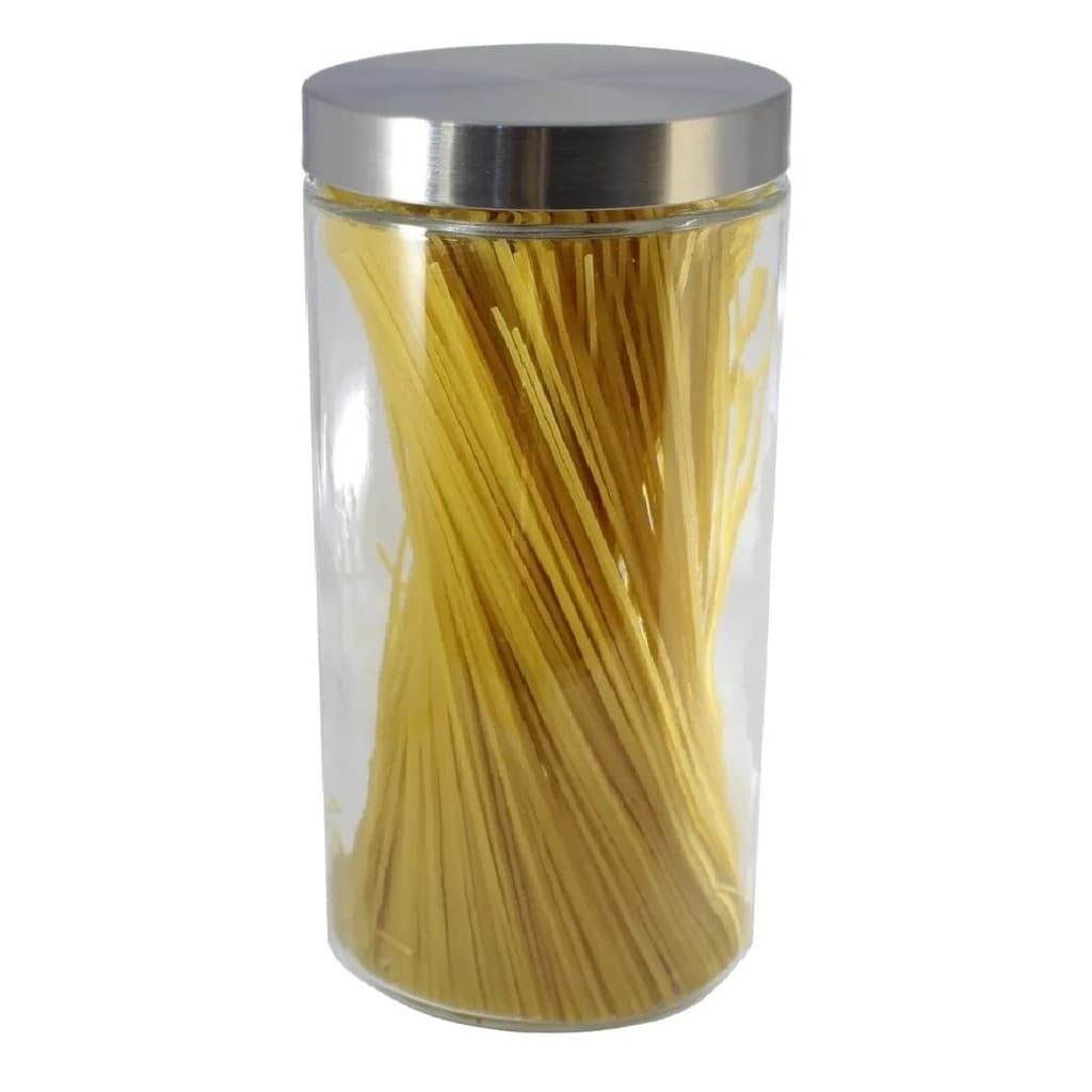Pote Vidro Liso 1800ml Tampa Rosca Inox Mantimento Cozinha Conjunto Bambu Plastico Hermetico Redondo