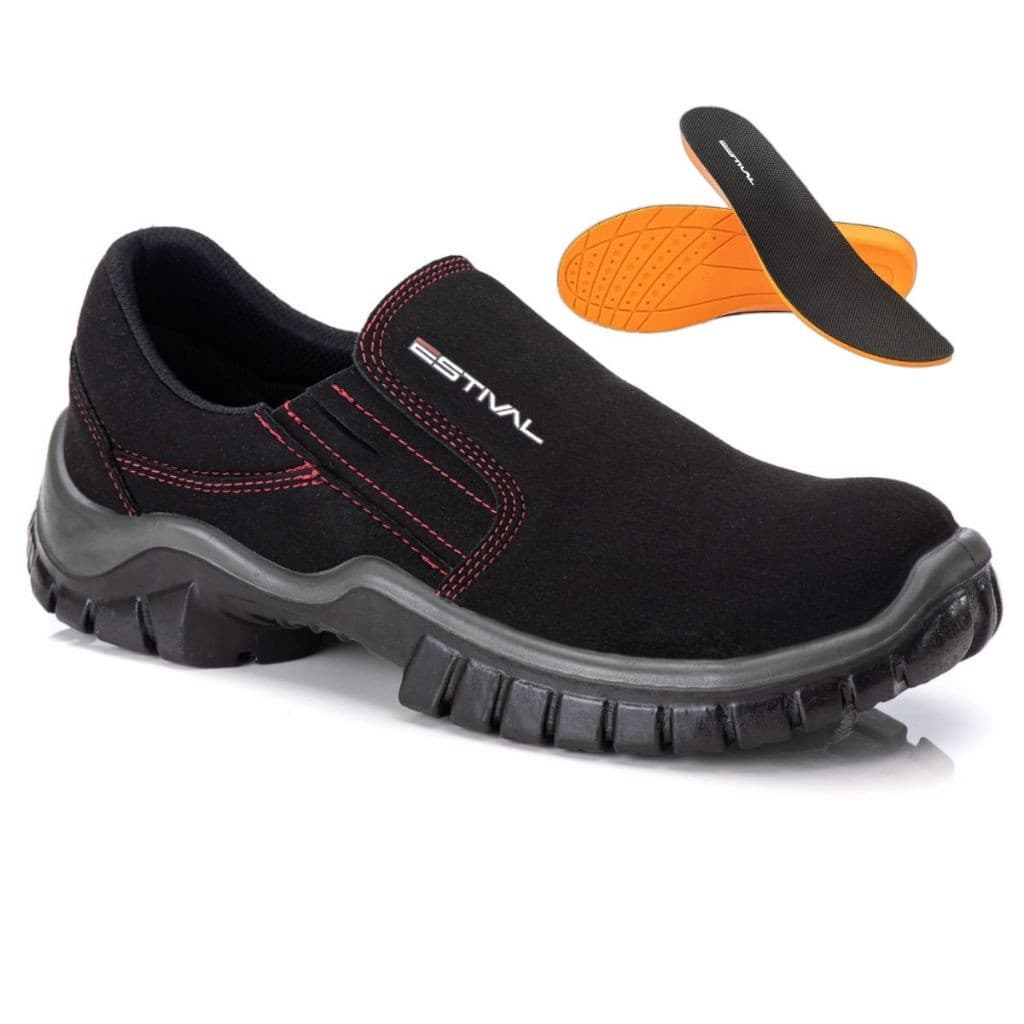 Sapato De Segurança em Microfibra Preto e Vermelho Estival Com Palmilha PU CA 31090