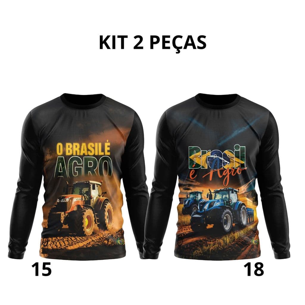 Kit 2 Peças Camiseta Agro Proteção Solar UV50+ Trator Sola Brasil