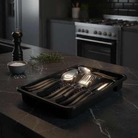 Jogo De Talheres Faqueiro Inox Com Porta Talheres 25 Peças Preto