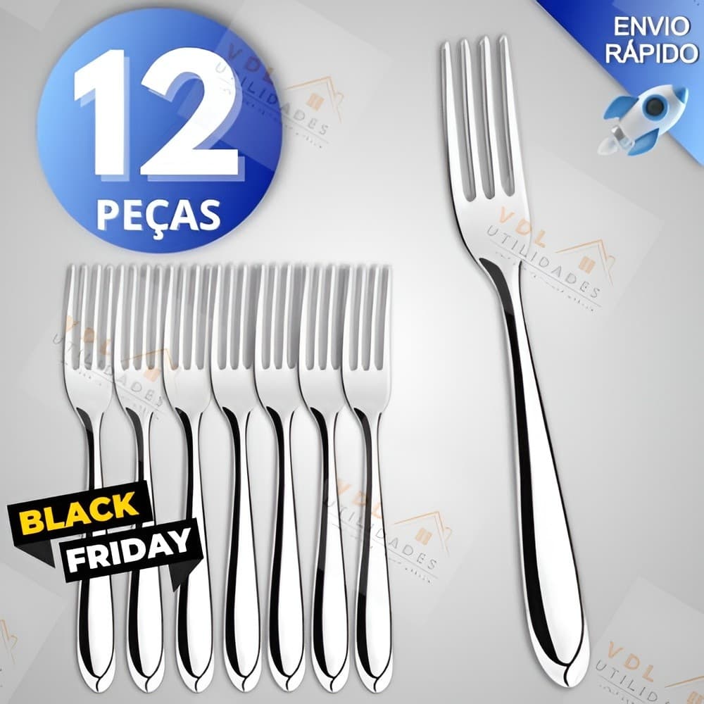 Jogo de talheres 12 Garfos de mesa inox buffet restaurante cozinha opçôes com 6 e 12 unidades