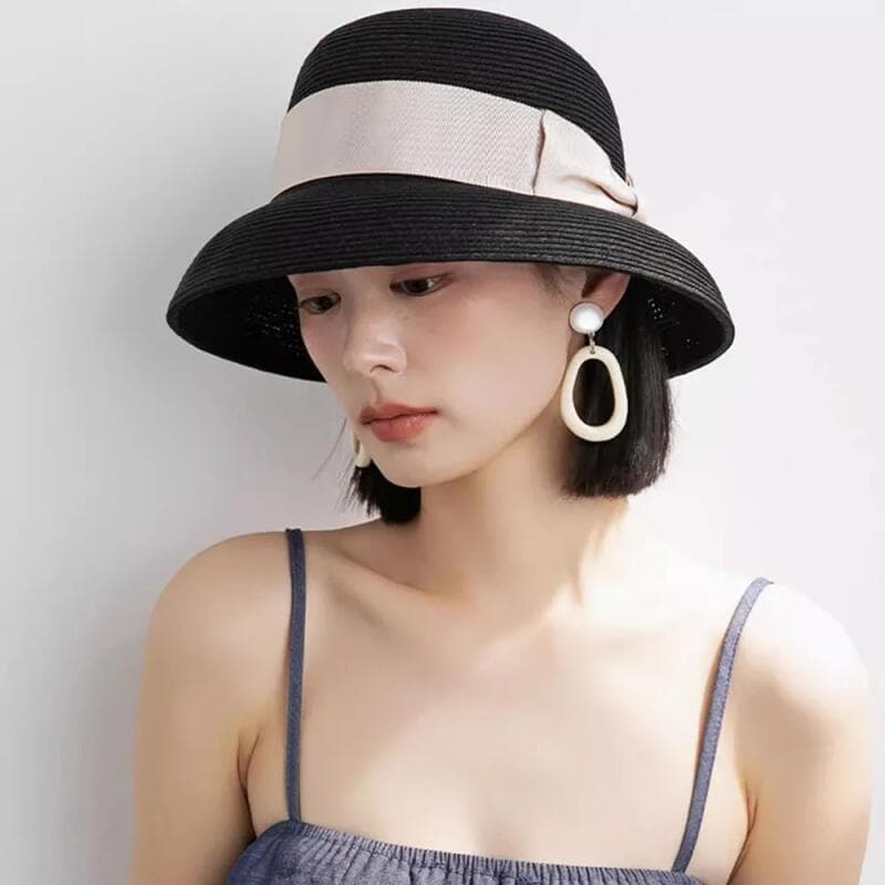 Hepburn Estilo Arco Chapéu De Palha Francês Cloche Feminino Vintage Verão Sol Elegante Aba Larga Senhoras Praia Moda
