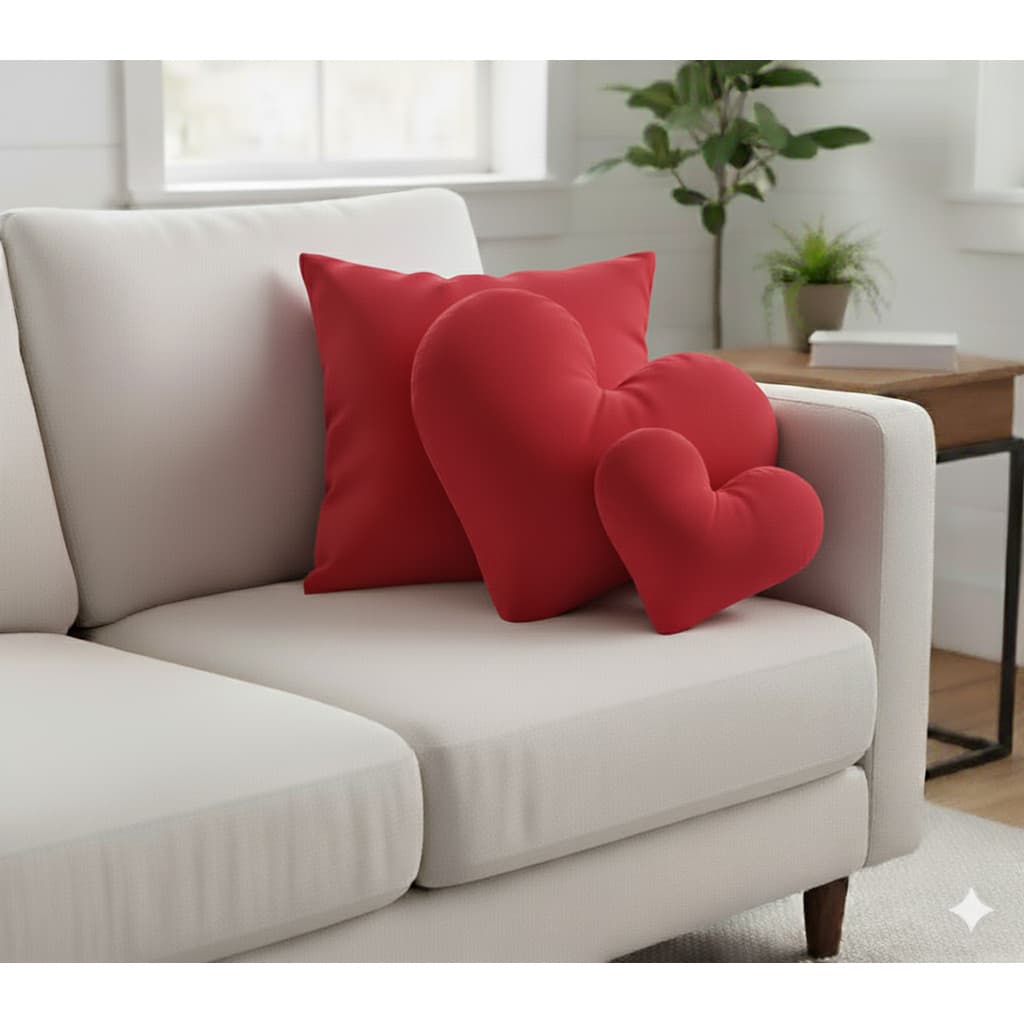 Kit 2 Almofadas Coração + Almofada Quadrada 35x35 – Decoração para Sala e Quarto Presnte Amor