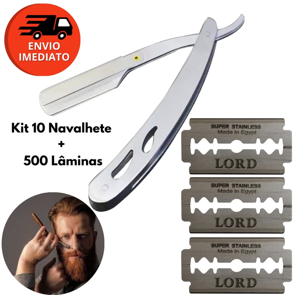 Kit 10 Navalha Aço Inox Navalhete Para Barbear Profissional Barbeiro 14cm E Lamina Descartável