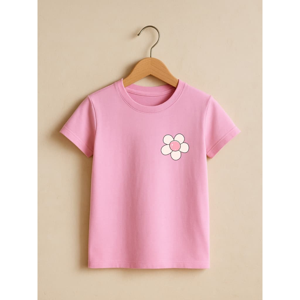 Camisa Infantil Básica Menina 100% Algodão Camiseta Estampada Flor