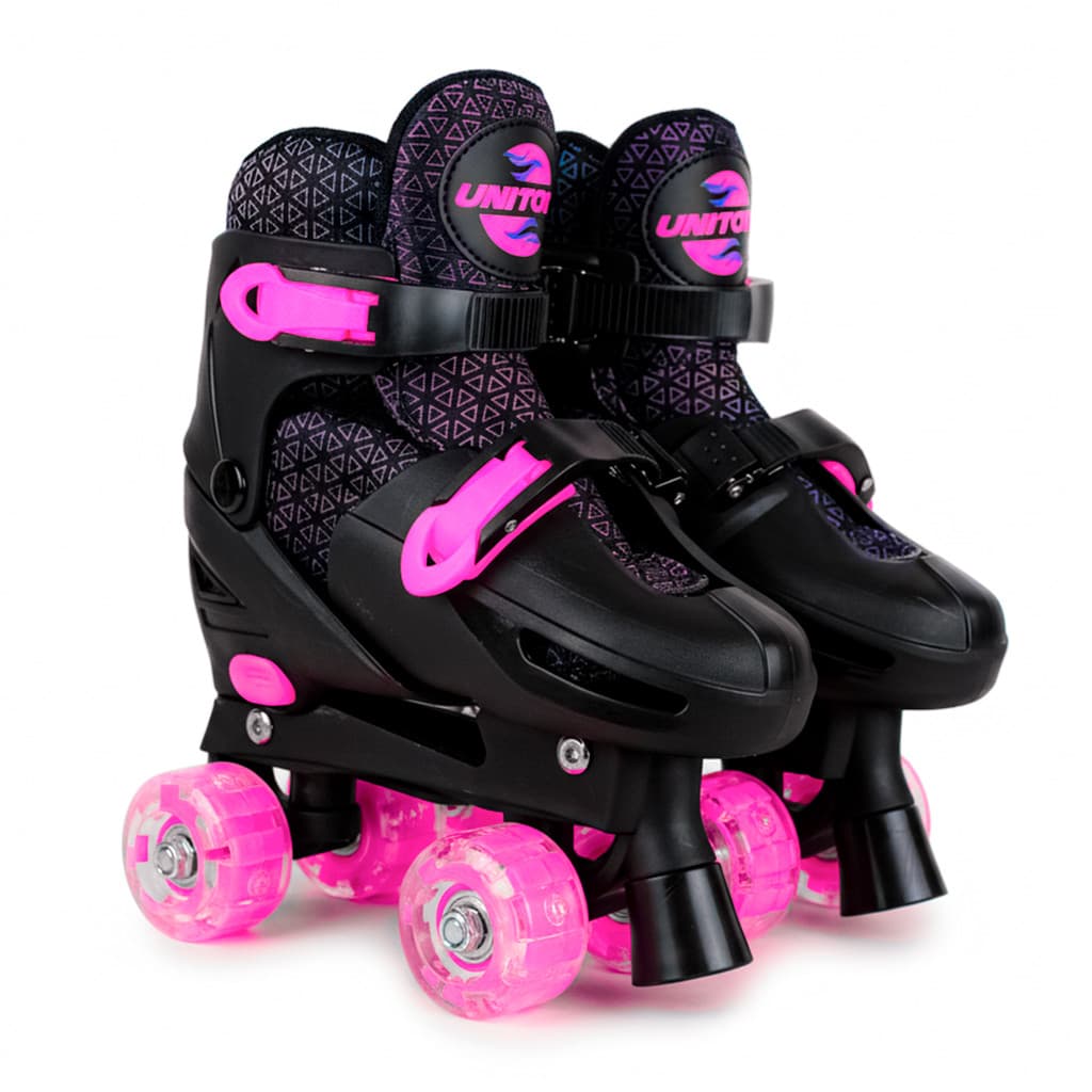 Patins Infantil Roller Quad 4 Rodas Tamanho Ajustável Cor Rosa Meninas - Unitoys