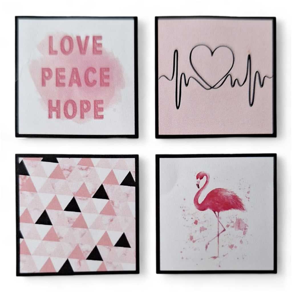 Conjunto Kit 04 Quadros Decoração Love Peace Hope 48cm Sala Hall