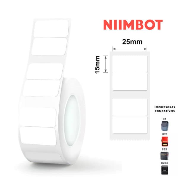 1 rolo etiqueta Adesiva 15x25mm/2 NIIMBOT B1/B21/B3S/B203