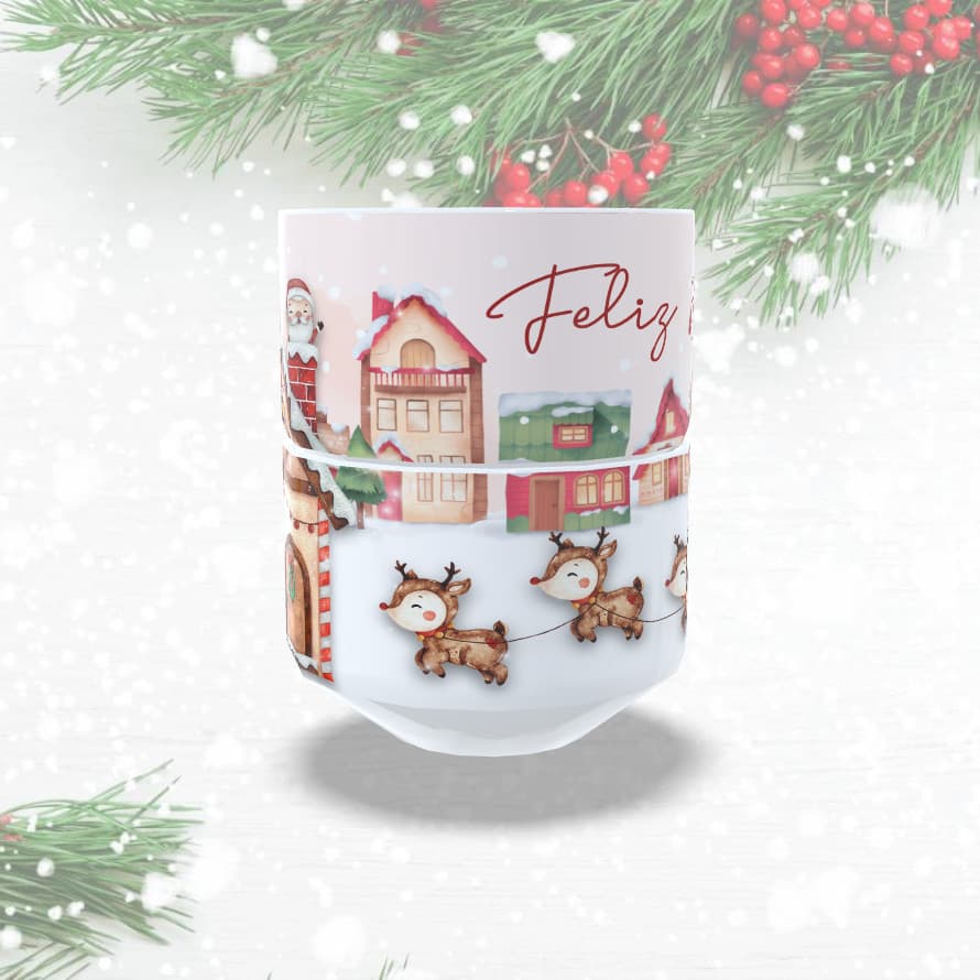Jogo com 2 xicaras Papai Noel Natal Xícara Café Chá Personalizada Enfeite Natalino