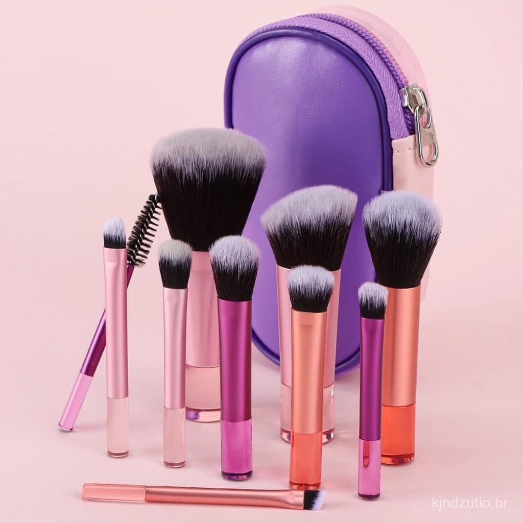 Kit 10 mini pincéis para Maquiagem com estojo bolsa para viagem Promotion