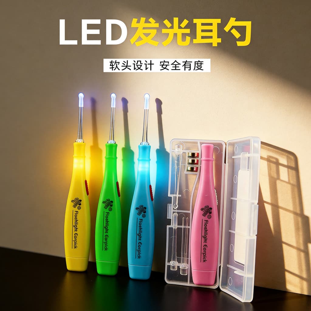 Colher de orelha luminosa bebê orelha escolhendo ferramenta útil com luz colher de colheita de orelha crianças ferrament