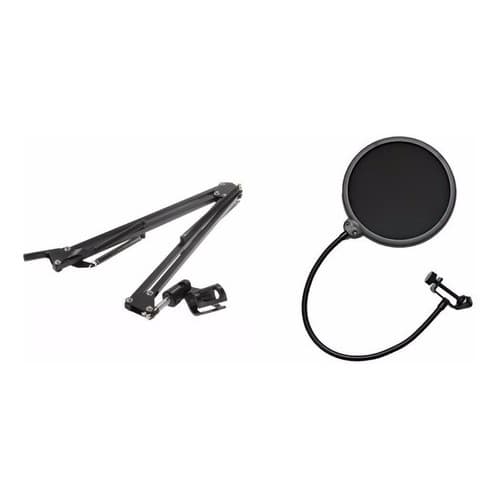 Kit Pedestal Suporte Mesa Articulado Microfone + Pop Filter