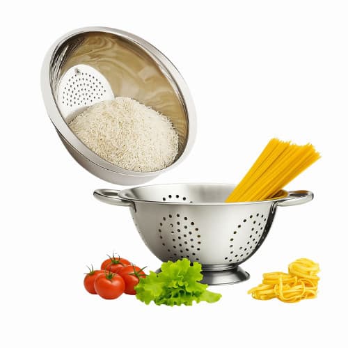 Escorredor de Massa + Lava Arroz Inox  Inox Grande Lava Arroz e Macarrão Multiuso Escorredor Inox de Massa e Arroz 25cm