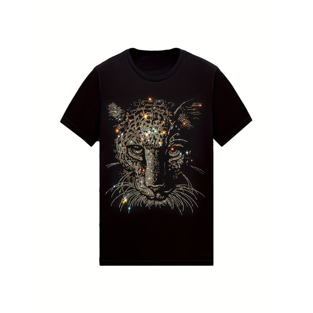 Camiseta Masculina Unissex Oversized Leopardo Strass 100% Algodão Streetwear Promoção Envio Imediato