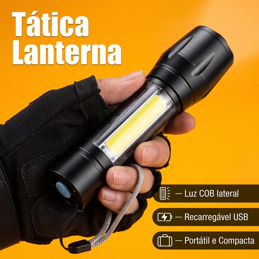 Mini Lanterna LED Tática Portátil com Zoom – Recarregável USB, Luz de Alta Potência