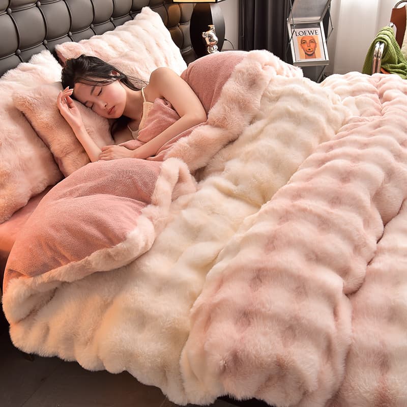 Coelho de inverno veludo mais veludo engrossado conjunto de quatro peças luz luxo High-End resistente à sujeira dupla fa
