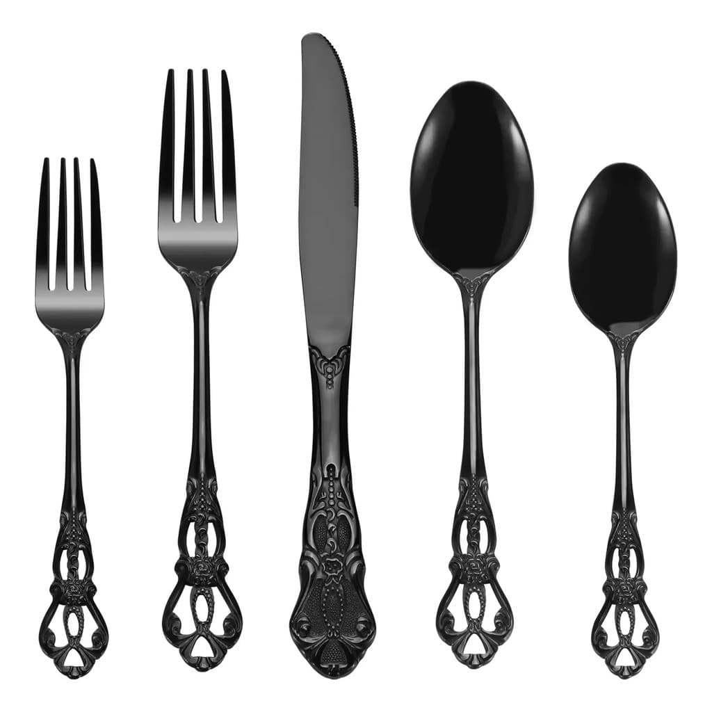 20 Peças Lindo Conjunto De Talheres Retrô Royal Rainbow De Aço Preto