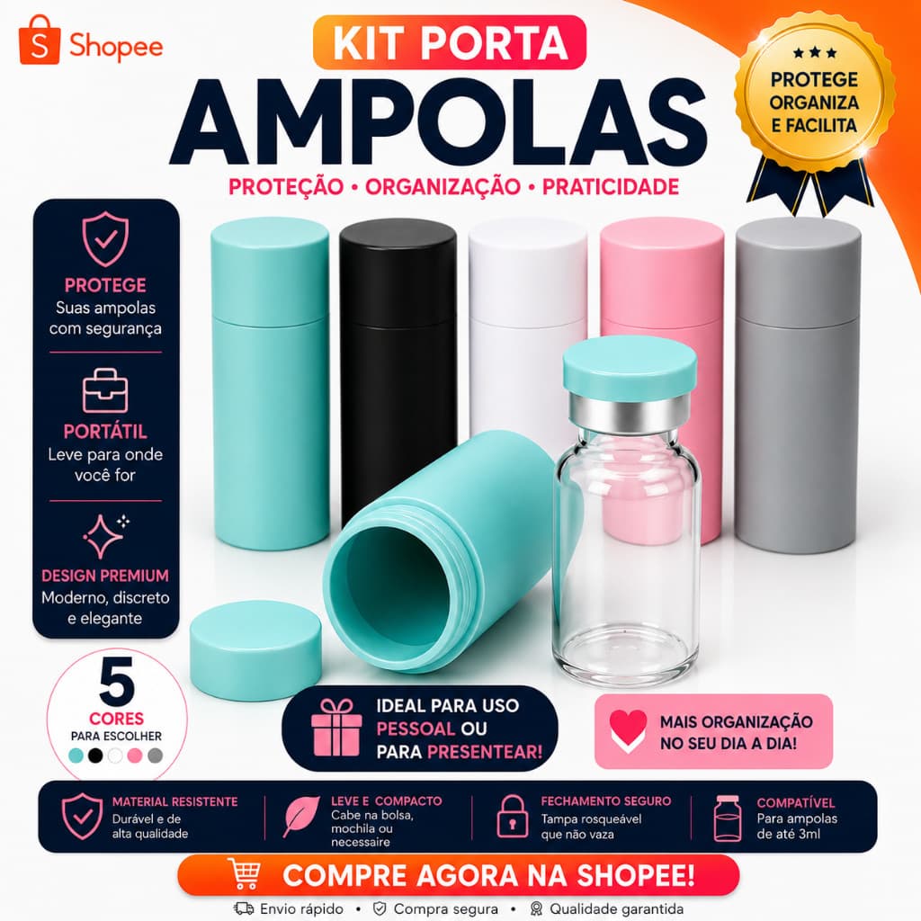 Kit 5 Porta Ampolas Tirze | Estojo Anti Impacto Segurança Total TZ Ampolas Sucos Frascos