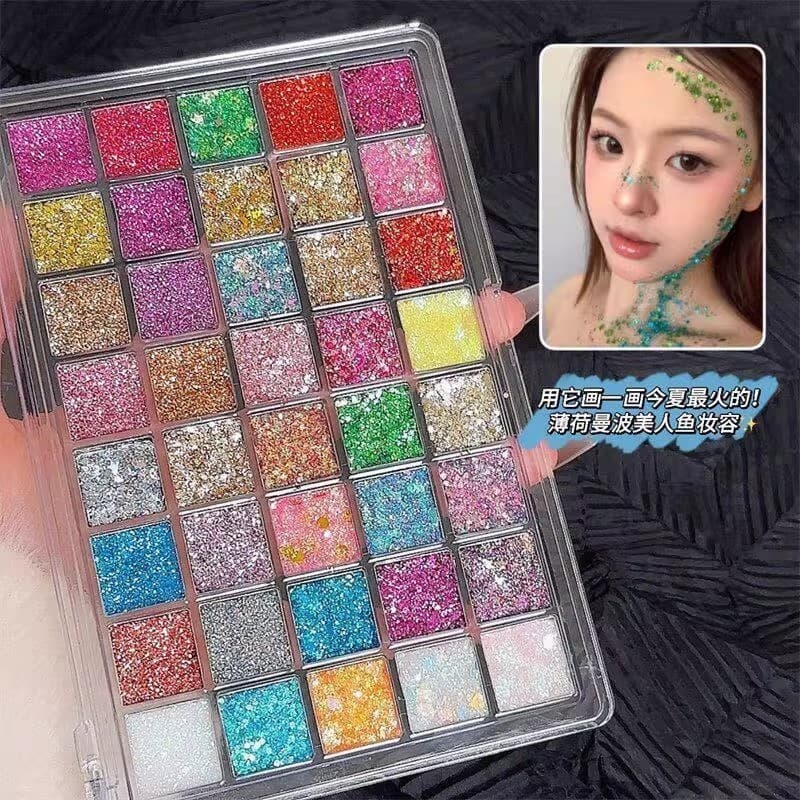 Paleta de sombras com lantejoulas, 40 cores, Festival de música, concerto, palco, maquiagem para os olhos, destaque pero