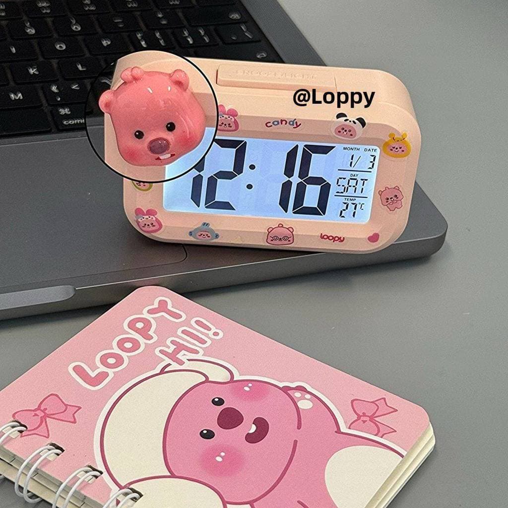Bonito loopy despertador luminoso relógio de cabeceira dormitório estudante multifuncional relógio de mesa com luminoso