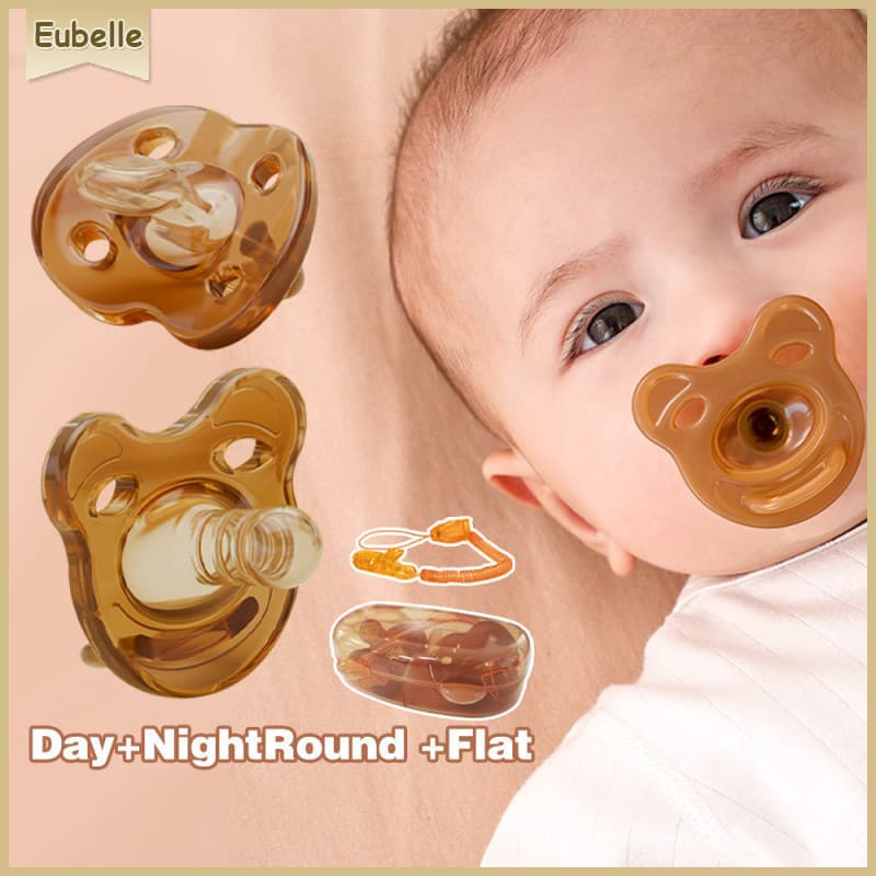 Kit 4 Chupetas Calmantes de Silicone Super Macias Tipo Sleepy Urso + Estojo e Prendedor de Chupeta RK29