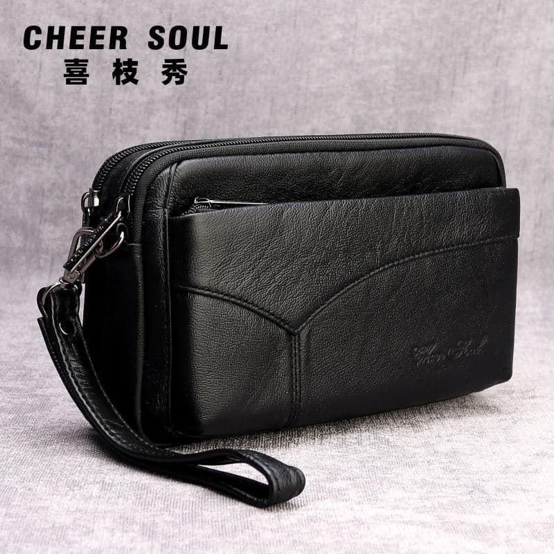 Bolsa masculina moda couro genuíno bolsa de embreagem negócios Casual alça saco de embreagem saco de documentos carteira