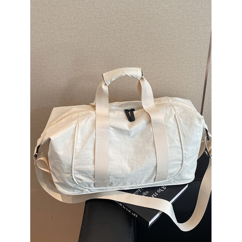 Bolsa de viagem portátil bege de grande capacidade, bolsa de viagem de curta distância para homens e mulheres, leve, sim