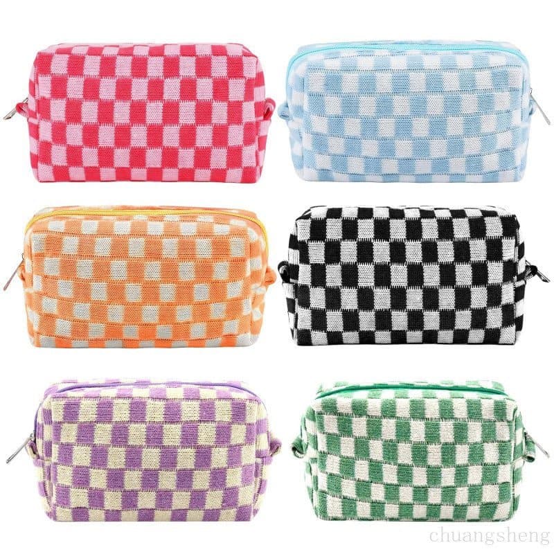 ZLFSRQ 6 Peças Estojo de Lápis Xadrez, Bolsa de Lápis Fofa para Adolescentes, Bolsa de Maquiagem Xadrez, Bolsa de Viagem
