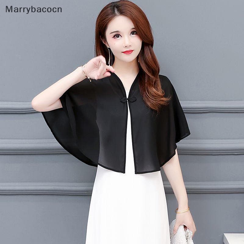 [MAR] Chiffon Curto Exterior Usar Xale Feminino Roupas De Sol Verão Primavera Capa De Proteção Solar Renda Fina Jaet COD