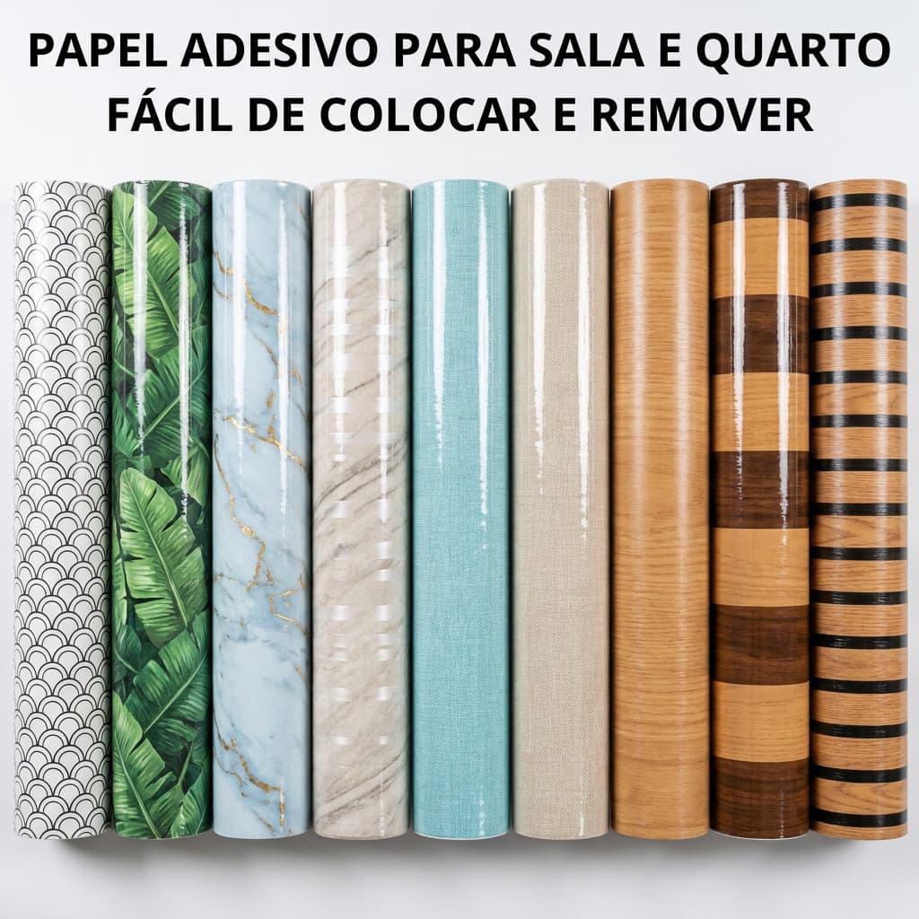 Papel de Parede Madeira e Mármore 3D Autocolante 5m x 45cm Decoração para Quarto e Sala