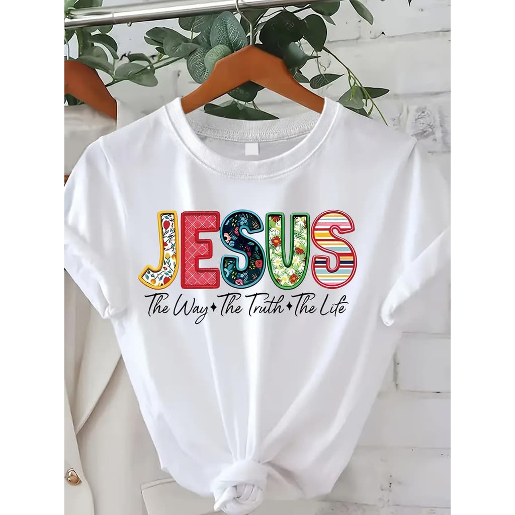 Camiseta Feminina Estampa Colorida Jesus Modelo Novo- Confortável e Delicado