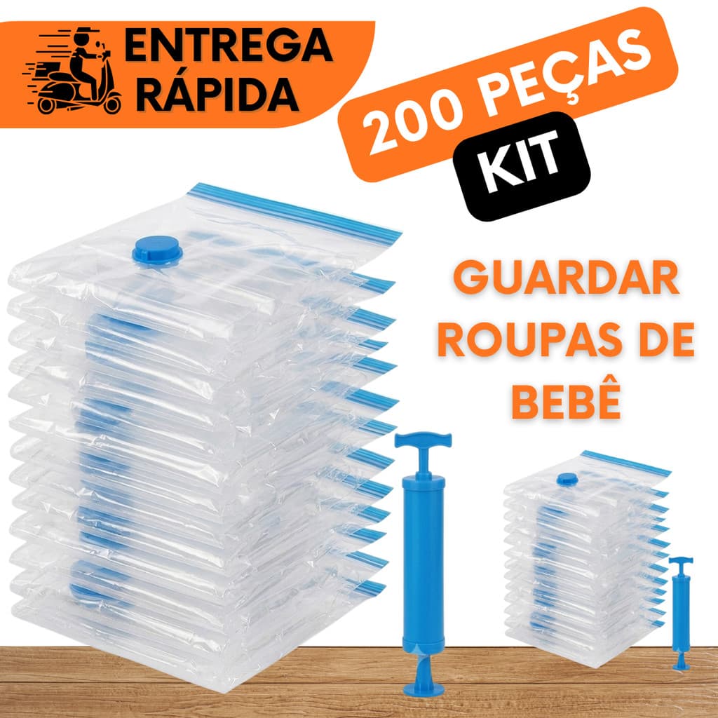 KIT SACO A VACUO COM OU SEM BOMBA 70x110CM EMBALAGEM PARA GUARDAR ROUPAS DE BEBÊ